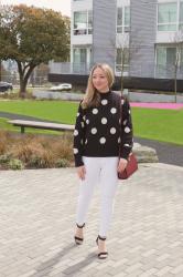 Spring Style: Polka Dot Sweater & White Jeans