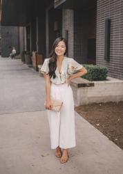 Floral Blouse & White Wide Leg Pants