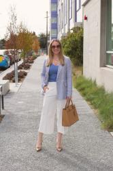 Spring Style: Blue Plaid Blazer + Wide Leg Pants