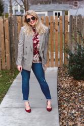 Plaid Blazer + Sporty Floral Blouse.