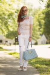 Casual Spring Look with Gingham top and White Jeans