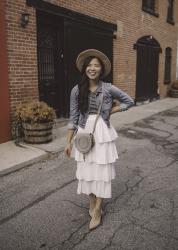 How To Dress Down a White Ruffle Midi Skirt