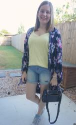 Denim Shorts, Printed Kimonos And V-Neck Tees With Micro Bedford Bag