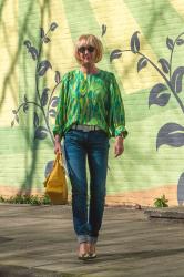 Green and yellow silk blouse, so pretty.