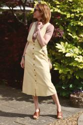 Pale Yellow Dress, Copper and Tan • Spring Outfit