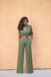 Military Style Button Down + High Waist Wide Leg Pants