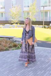 Spring Style: Printed Maxi Dress + Faux Suede Jacket