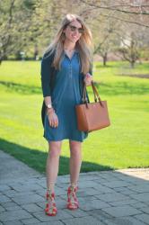 Chambray Dress With Orange Sandals & Confident Twosday Linkup 