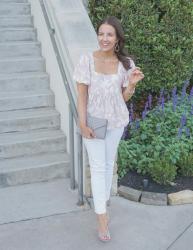 Pink Babydoll Top + White Jeans