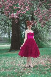 Berry Ruffled Tulle Sweetheart Cupcake Swing Dress