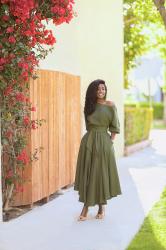 Olive Off Shoulder Swing Dress