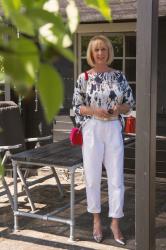 Silver and blue silk blouse