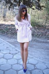 pastel pink trench coat