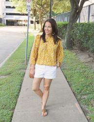 Yellow Floral Top + White Shorts