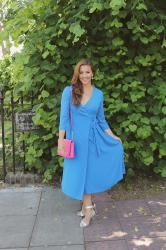 Feeling Bright in a Cobalt Wrap Dress