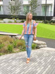 Summer Style: Rainbow Stripe Shirt + Distressed Jeans