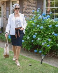 how to elevate your denim skirt for a classic, chic look