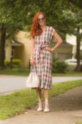 Linen Plaid Midi Dress for Summer