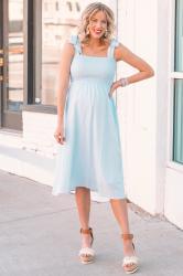 Smocked Sleeveless Blue Maternity Dress