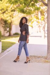 Cutout Blazer + Ripped Boyfriend Jeans