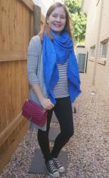 Monochrome Stripe Tank and Skinny Jeans Outfits With Bright Accessories
