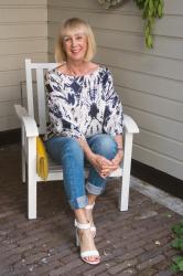 White block heeled sandals and a bit of everything