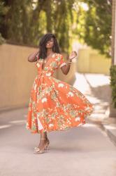 Floral Gathered Midi Dress