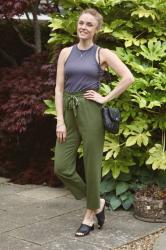 Simple Summer Style • Grey Tank & Green Paper Bag Joggers