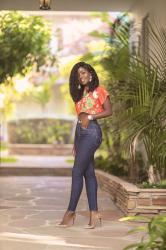 Floral Crop Top + High Waist Jeans