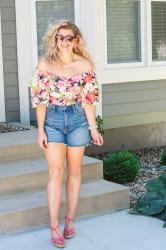 90s Floral Crop Top + Denim Shorts.