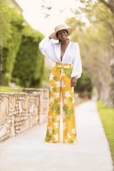 Bell Sleeve Bodysuit + High Waist Floral Pants