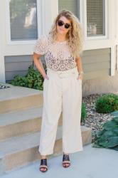 All Beige, Baby: Crochet Top and Zara Trousers.