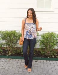 Boho Chic Outfit | Blue Floral Tank Top