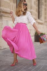 Pink pleated skirt