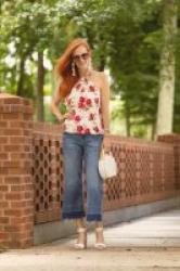 Floral Halter with Cropped Wide Leg Jeans