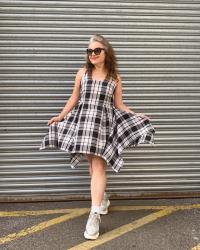 Monochrome tartan handcherchief hem dress