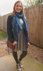 Layering Dresses For Winter With Printed Scarves and Rebecca Minkoff Avery Crossbody Bag