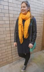 Yellow, Aqua and Navy: Dresses and Leather Jackets | Weekday Wear Link Up