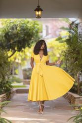 Yellow Gathered Shirtdress