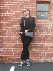 Houndstooth Booties, Shoulder Pad Tank, YSL Bag