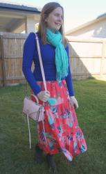 Layering Over Maxi Dresses With Cosy Scarves and Rebecca Minkoff Small Darren Bag