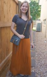 Weekday Wear Link Up: Grey Tees and Plain Maxi Skirts With Mini MAC Bag