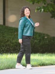 A Green Faux Leather Moto Jacket for Fall