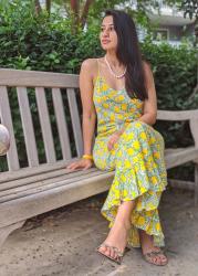 Lemon Print Slip Dress