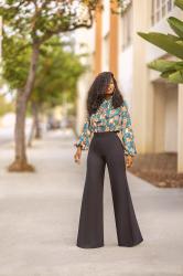 Green Floral Color Block Jumpsuit