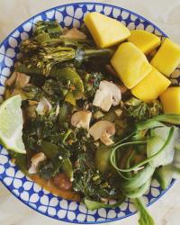 PEANUT BUTTER & COCONUT NOODLE SOUP WITH MANGO, HERBS & VEG