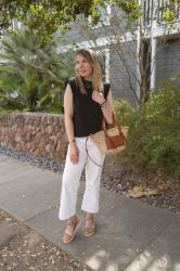 What to wear with a shoulder pad tee