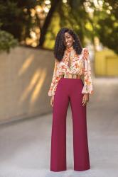 Burgundy Floral Color-Block Jumpsuit