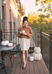 Fall Under $50: Balloon Sleeve Knit + Faux Leather Skirt