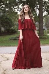 Burgundy Pleated Maxi Dress